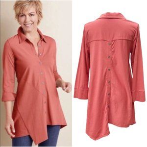 SOFT SURROUNDINGS CORAL SANTA BARBARA ASYMMETRICAL TUNIC TOP SHIRT LARGE